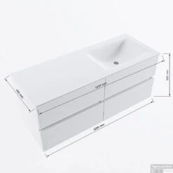 MONDIAZ VICA 120cm Badmeubel Onderkast Antracite 4 Lades. Wastafel CLOUD Rechts Zonder Kraangat, Kleur Talc Met Spiegel LED. -Duravit Verkoop vicadluxe120cm4rightmaattekening 8151264472348