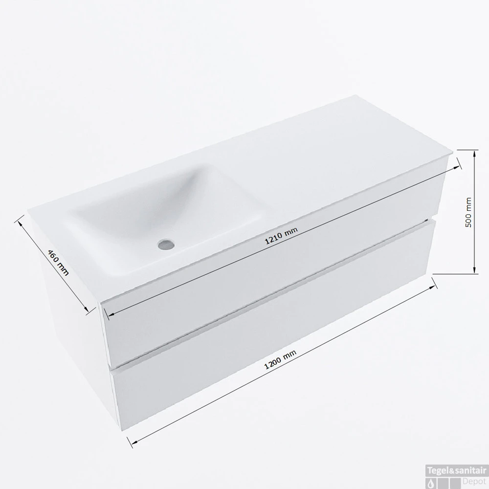 MONDIAZ VICA-DLUX 120cm Badmeubel Onderkast Talc 2 Lades. Inbouw Wastafel CLOUD Links Zonder Kraangat, Kleur Ostra. 7 MONDIAZ VICA-DLUX 120cm Badmeubel Onderkast Talc 2 Lades. Inbouw Wastafel CLOUD Links Zonder Kraangat, Kleur Ostra. - Afbeelding 7