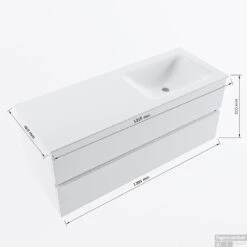 MONDIAZ VICA-DLUX 120cm Badmeubel Onderkast Smoke 2 Lades. Inbouw Wastafel CLOUD Rechts Zonder Kraangat, Kleur Ostra. -Duravit Verkoop vicadluxe120cmrightmaattekening 8151264475017 1