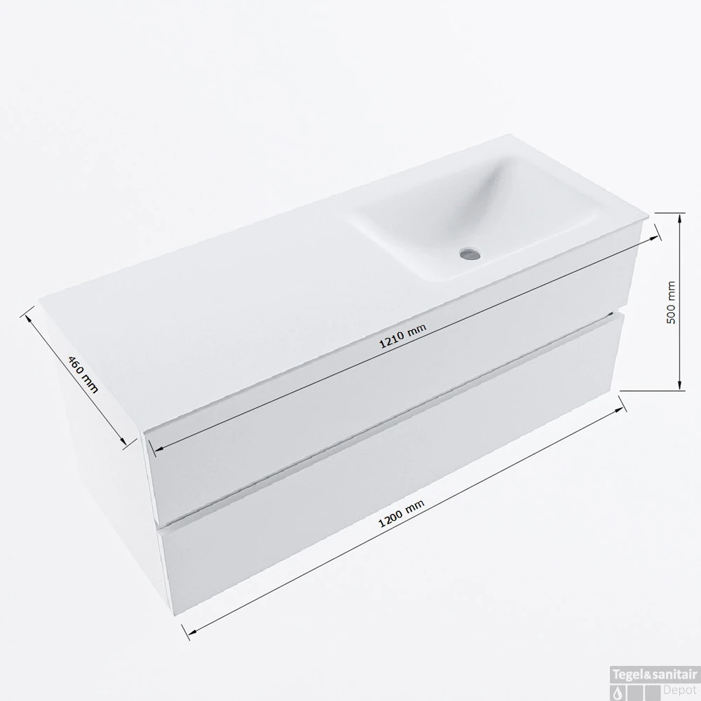 MONDIAZ VICA 120cm Badmeubel Onderkast Urban 2 Lades. Wastafel CLOUD Rechts Zonder Kraangat, Kleur Talc. 7 MONDIAZ VICA 120cm Badmeubel Onderkast Urban 2 Lades. Wastafel CLOUD Rechts Zonder Kraangat, Kleur Talc. - Afbeelding 7