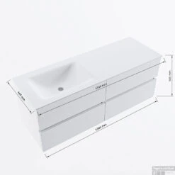 MONDIAZ VICA-DLUX 130cm Badmeubel Onderkast Clay 4 Lades. Inbouw Wastafel CLOUD Links 1 Kraangat, Kleur Ostra. -Duravit Verkoop vicadluxe130cm4leftmaattekening 8151264475084 1