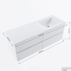 MONDIAZ VICA-DLUX 130cm Badmeubel Onderkast Army 4 Lades. Inbouw Wastafel CLOUD Rechts Zonder Kraangat, Kleur Opalo. -Duravit Verkoop vicadluxe130cm4rightmaattekening 8151264475128 1