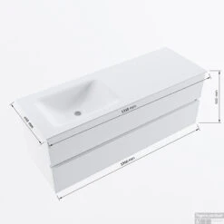 MONDIAZ VICA-DLUX 130cm Badmeubel Onderkast Talc 2 Lades. Inbouw Wastafel CLOUD Links 1 Kraangat, Kleur Frappe. -Duravit Verkoop vicadluxe130cmleftmaattekening 8151264475220