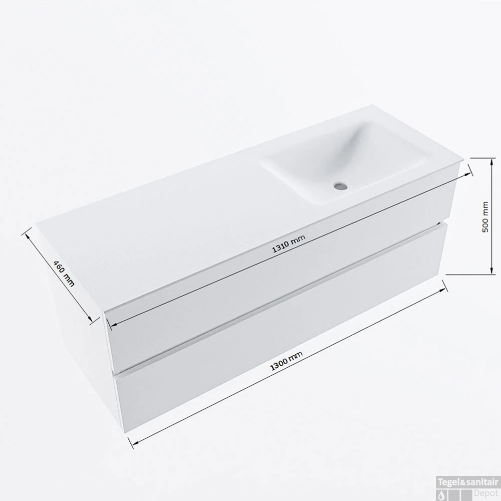 MONDIAZ VICA-DLUX 130cm Badmeubel Onderkast Oro 2 Lades. Inbouw Wastafel CLOUD Rechts Zonder Kraangat, Kleur Lava, En Spiegel Model SPOT 8 MONDIAZ VICA-DLUX 130cm Badmeubel Onderkast Oro 2 Lades. Inbouw Wastafel CLOUD Rechts Zonder Kraangat, Kleur Lava, En Spiegel Model SPOT - Afbeelding 8