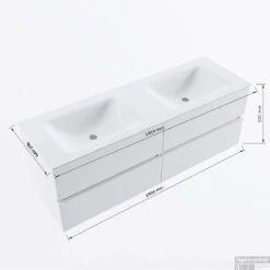 MONDIAZ VICA 140cm Badmeubel Onderkast Army 4 Lades. Wastafel CLOUD Dubbel 2 Kraangaten, Kleur Talc Met Spiegel LED. -Duravit Verkoop vicadluxe140cm4doublemaattekening 11276264471521