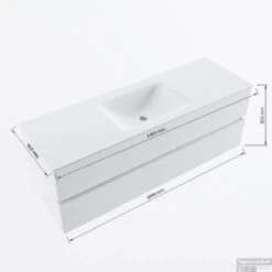 MONDIAZ VICA 140cm Badmeubel Onderkast Dark Brown Grey 2 Lades. Wastafel CLOUD Midden 1 Kraangat, Kleur Talc Met Spiegel LED. -Duravit Verkoop vicadluxe140cmcentermaattekening 11276264471388