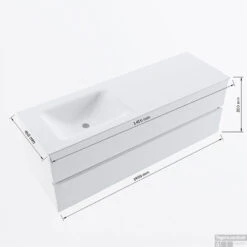 MONDIAZ VICA 140cm Badmeubel Onderkast Dark Brown 2 Lades. Wastafel CLOUD Links Zonder Kraangat, Kleur Talc. -Duravit Verkoop vicadluxe140cmleftmaattekening 11276264471413