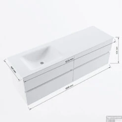 MONDIAZ VICA 150cm Badmeubel Onderkast Greey 4 Lades. Wastafel CLOUD Links 1 Kraangat, Kleur Talc. -Duravit Verkoop vicadluxe150cm4leftmaattekening 8151264475379