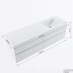 MONDIAZ VICA-DLUX 150cm Badmeubel Onderkast Dark Grey 4 Lades. Inbouw Wastafel CLOUD Rechts Zonder Kraangat, Kleur Ostra. -Duravit Verkoop vicadluxe150cm4rightmaattekening 8151264475401