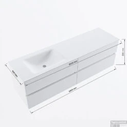 MONDIAZ VICA 160cm Badmeubel Onderkast Rust 4 Lades. Wastafel CLOUD Links 1 Kraangat, Kleur Talc Met Spiegel LED. -Duravit Verkoop vicadluxe160cm4leftmaattekening 11276264471696