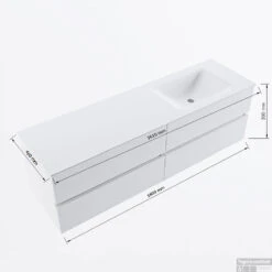 MONDIAZ VICA 160cm Badmeubel Onderkast Smoke 4 Lades. Wastafel CLOUD Rechts Zonder Kraangat, Kleur Talc. -Duravit Verkoop vicadluxe160cm4rightmaattekening 11276264471634