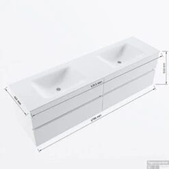 MONDIAZ VICA 170cm Badmeubel Onderkast Smoke 4 Lades. Wastafel CLOUD Dubbel Zonder Kraangat, Kleur Talc. -Duravit Verkoop vicadluxe170cm4doublemaattekening 11276264471758