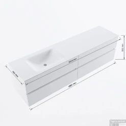 MONDIAZ VICA 180cm Badmeubel Onderkast Urban 4 Lades. Wastafel CLOUD Links Zonder Kraangat, Kleur Talc. -Duravit Verkoop vicadluxe180cm4leftmaattekening 11276264471913