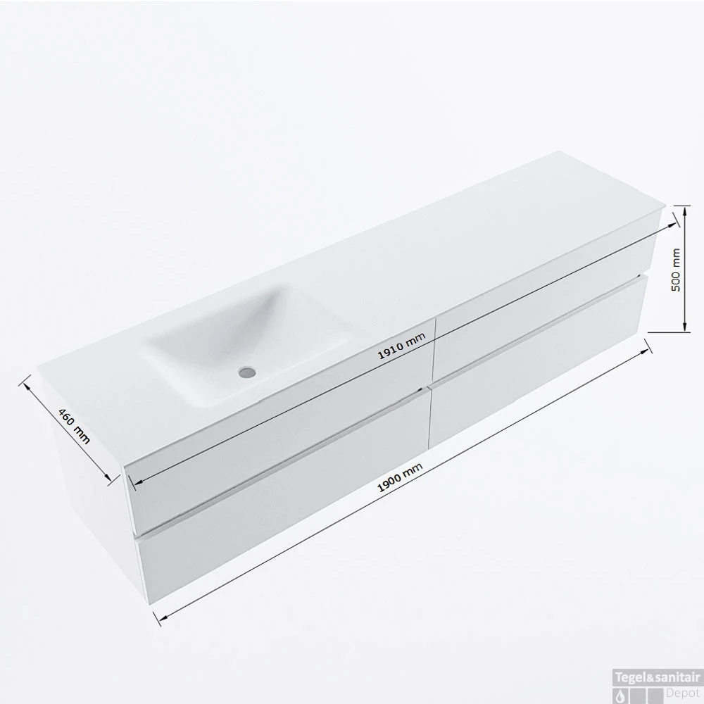 MONDIAZ VICA 190cm Badmeubel Onderkast Light Brown Grey 4 Lades. Wastafel CLOUD Links Zonder Kraangat, Kleur Talc. 7 MONDIAZ VICA 190cm Badmeubel Onderkast Light Brown Grey 4 Lades. Wastafel CLOUD Links Zonder Kraangat, Kleur Talc. - Afbeelding 7