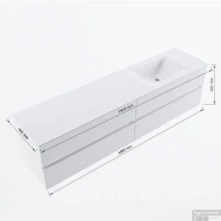 MONDIAZ VICA 190cm Badmeubel Onderkast Dark Brown 4 Lades. Wastafel CLOUD Rechts Zonder Kraangat, Kleur Talc Met Spiegel LED. -Duravit Verkoop vicadluxe190cm4rightmaattekening 11276264472073 1