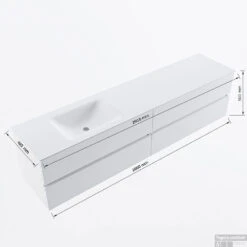 MONDIAZ VICA 200cm Badmeubel Onderkast Dark Grey 4 Lades. Wastafel CLOUD Links Zonder Kraangat, Kleur Talc Met Spiegel LED. -Duravit Verkoop vicadluxe200cm4leftmaattekening 11276264472131 2