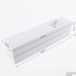 MONDIAZ VICA-DLUX 200cm Badmeubel Onderkast Army 4 Lades. Inbouw Wastafel CLOUD Rechts Zonder Kraangat, Kleur Glace. -Duravit Verkoop vicadluxe200cm4rightmaattekening 8151264475627