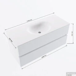 MONDIAZ VICA 110cm Badmeubel Onderkast Carrara 2 Lades. Wastafel MOON Midden 1 Kraangat, Kleur Talc. -Duravit Verkoop vicamoon110midden2maattekening 12526264451287