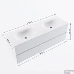 MONDIAZ VICA 140cm Badmeubel Onderkast Dark Brown 2 Lades. Wastafel MOON Dubbel Zonder Kraangat, Kleur Talc. -Duravit Verkoop vicamoon140dubbel2maattekening 12526264452190 1