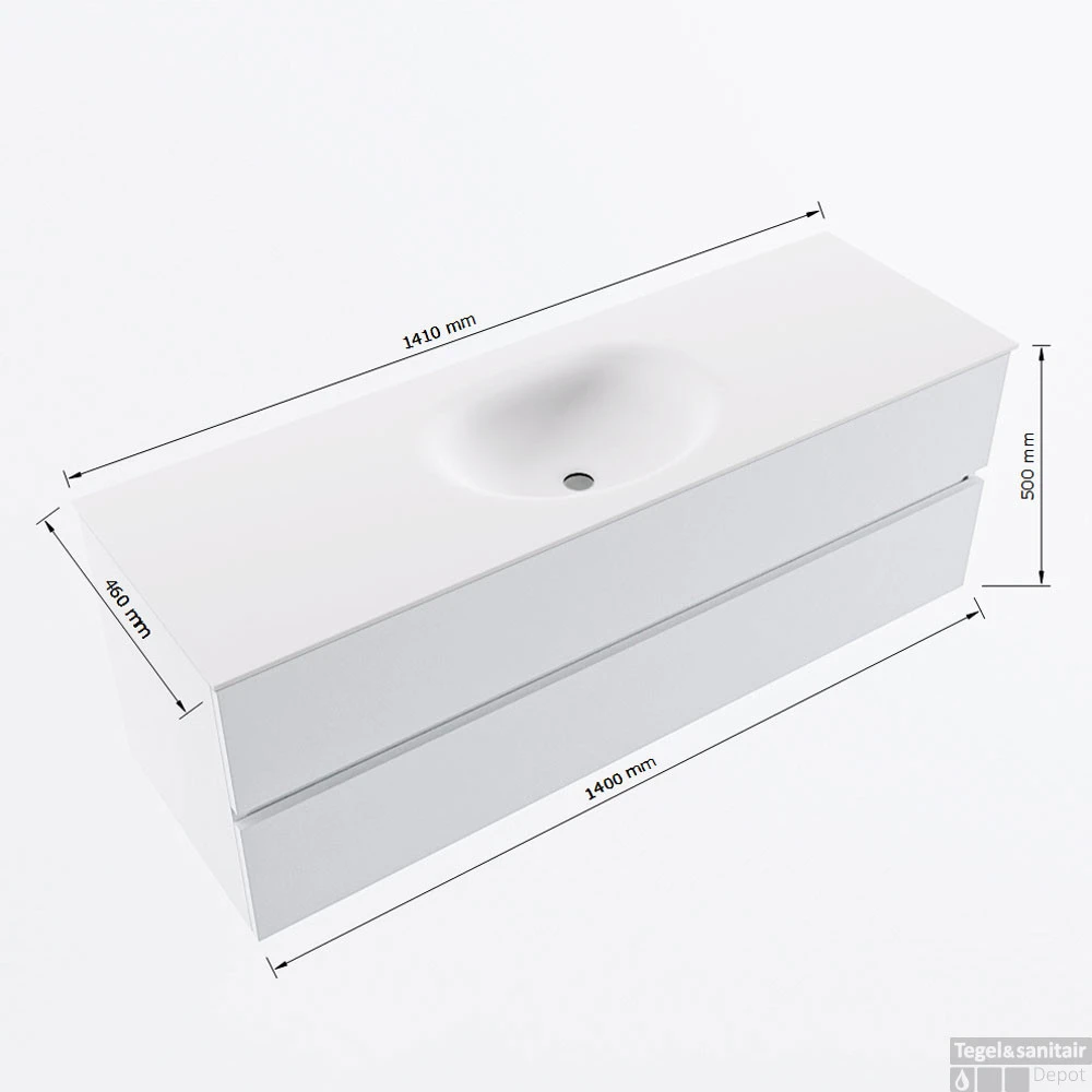 MONDIAZ VICA 140cm Badmeubel Onderkast Greey 2 Lades. Wastafel Moon Midden Zonder Kraangat, Kleur Talc Met Spiegel LED. 8 MONDIAZ VICA 140cm Badmeubel Onderkast Greey 2 Lades. Wastafel Moon Midden Zonder Kraangat, Kleur Talc Met Spiegel LED. - Afbeelding 8