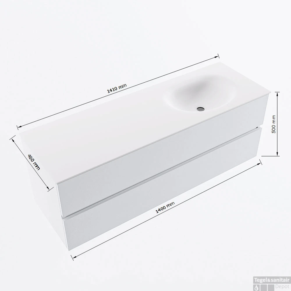 MONDIAZ VICA 140cm Badmeubel Onderkast Dark Brown 2 Lades. Wastafel MOON Rechts 1 Kraangat, Kleur Talc. 7 MONDIAZ VICA 140cm Badmeubel Onderkast Dark Brown 2 Lades. Wastafel MOON Rechts 1 Kraangat, Kleur Talc. - Afbeelding 7