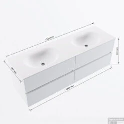 MONDIAZ VICA 150cm Badmeubel Onderkast Oro 4 Lades. Wastafel MOON Dubbel Zonder Kraangat, Kleur Talc. -Duravit Verkoop vicamoon150dubbel4maattekening 12526264452343