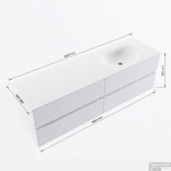 MONDIAZ VICA 160cm Badmeubel Onderkast Ocher 4 Lades. Wastafel MOON Rechts Zonder Kraangat, Kleur Talc. -Duravit Verkoop vicamoon160rechts4maattekening 12526264453129 1