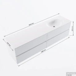 MONDIAZ VICA 180cm Badmeubel Onderkast Ocher 4 Lades. Wastafel Moon Rechts Zonder Kraangat, Kleur Talc Met Spiegel LED. -Duravit Verkoop vicamoon180rechts4maattekening 12526264453336