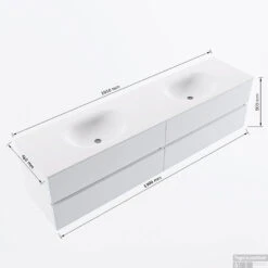 MONDIAZ VICA 190cm Badmeubel Onderkast Antracite 4 Lades. Wastafel MOON Dubbel Zonder Kraangat, Kleur Talc. -Duravit Verkoop vicamoon190dubbel4maattekening 12526264453391