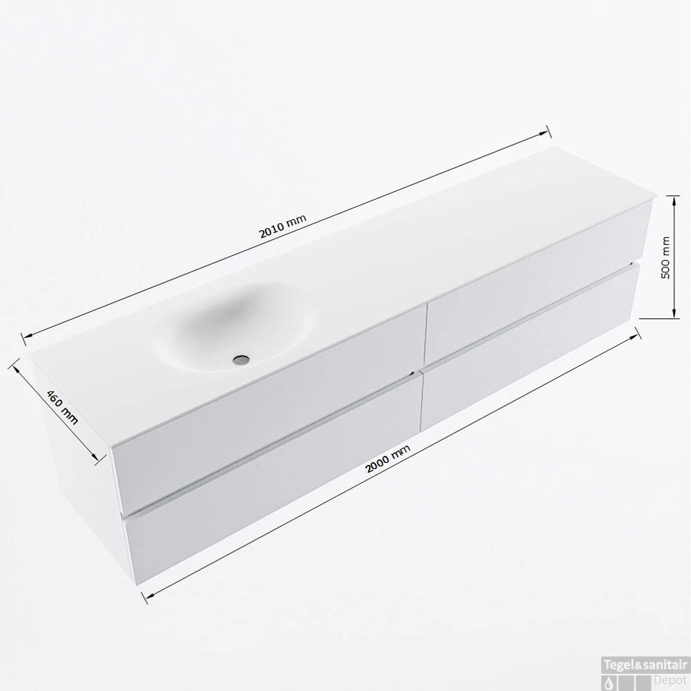 MONDIAZ VICA 200cm Badmeubel Onderkast Dark Brown Grey 4 Lades. Wastafel Moon Links Zonder Kraangat, Kleur Talc Met Spiegel LED. 8 MONDIAZ VICA 200cm Badmeubel Onderkast Dark Brown Grey 4 Lades. Wastafel Moon Links Zonder Kraangat, Kleur Talc Met Spiegel LED. - Afbeelding 8