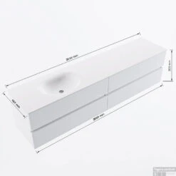 MONDIAZ VICA 200cm Badmeubel Onderkast Dark Brown 4 Lades. Wastafel Moon Links 1 Kraangat, Kleur Talc Met Spiegel LED. -Duravit Verkoop vicamoon200links4maattekening 12526264453476