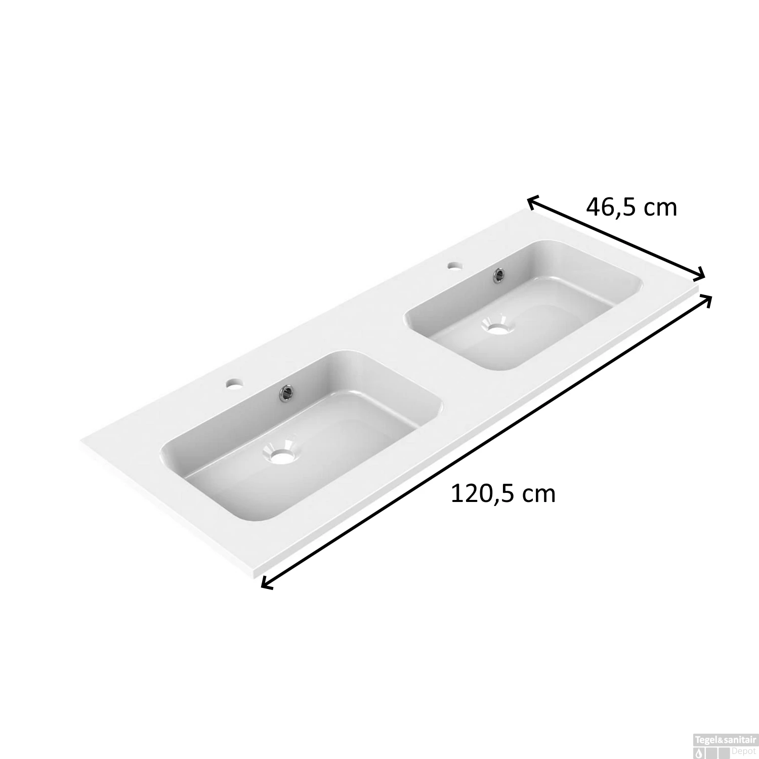 Wastafel Dubbel Allibert Style 120,5x46,5x1,8 Cm Polybeton Glanzend Wit (met Kraangat En Overloop) 2 Wastafel Dubbel Allibert Style 120,5x46,5x1,8 Cm Polybeton Glanzend Wit (met Kraangat En Overloop) - Afbeelding 2