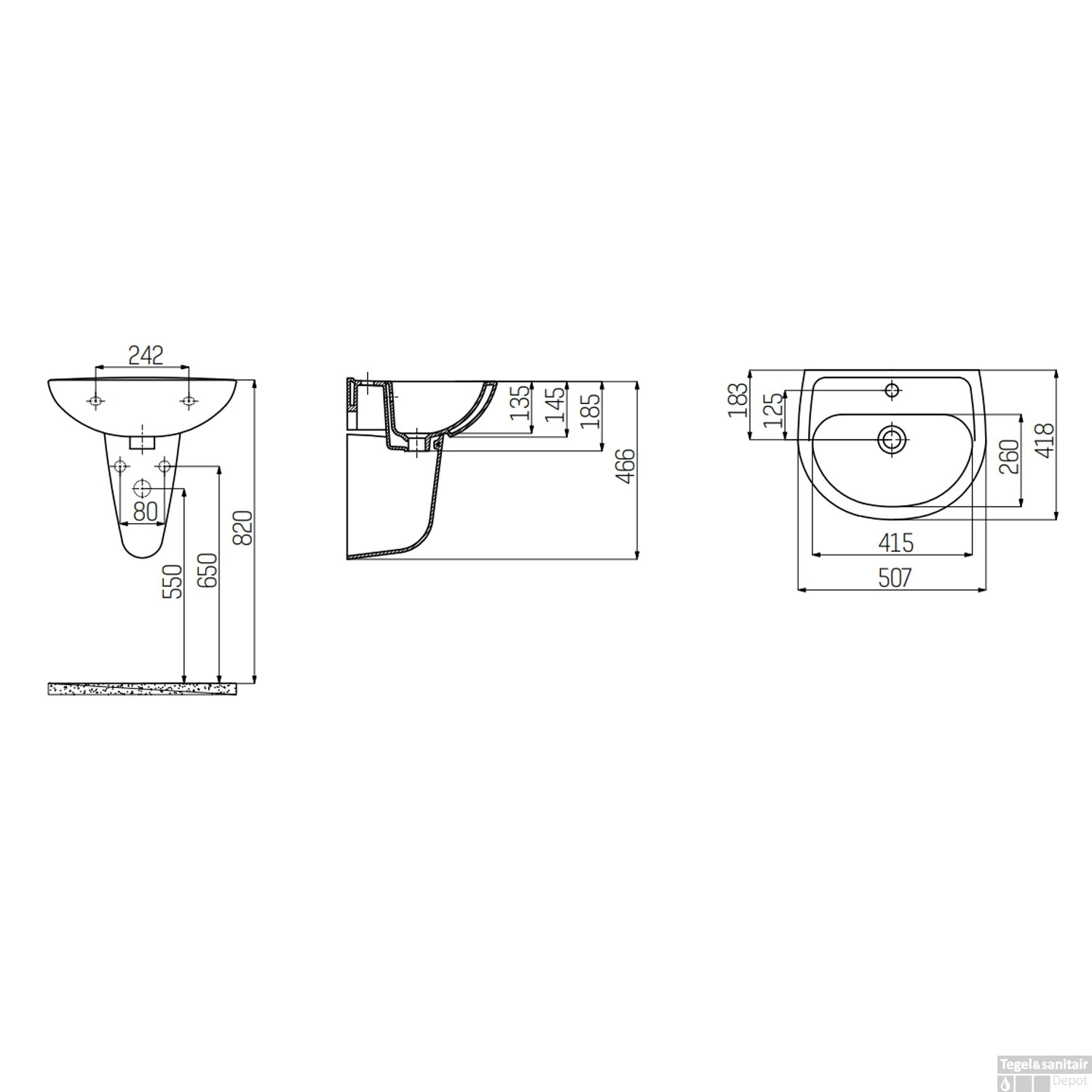 Wastafel Boss & Wessing 50x40cm Keramiek Wit Met Kraangat 2 Wastafel Boss & Wessing 50x40cm Keramiek Wit Met Kraangat - Afbeelding 2
