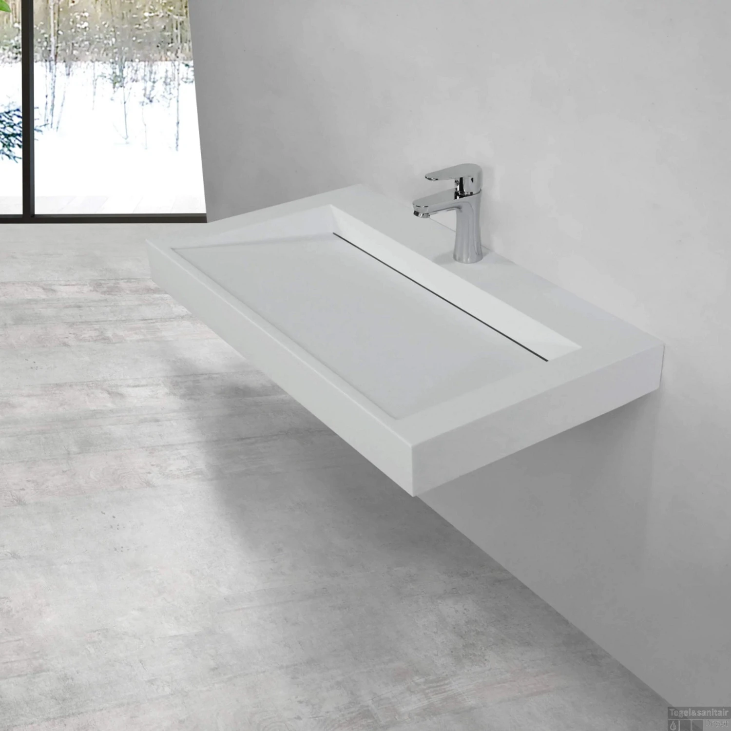 Wastafel Boss & Wessing Hoya 80x45.5 Cm Met Kraangat Mat Wit - Afbeelding 4