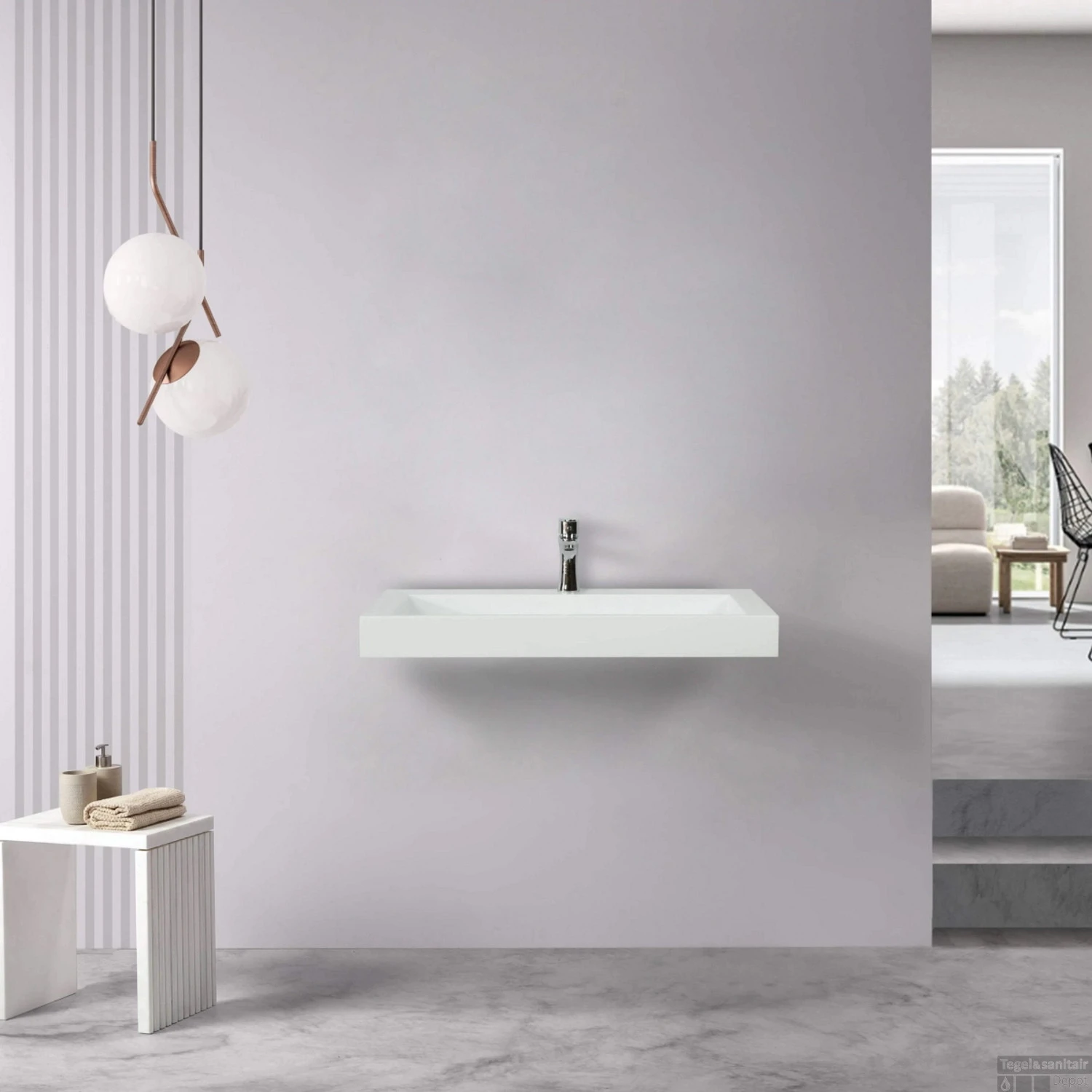 Wastafel Boss & Wessing Hoya 80x45.5 Cm Met Kraangat Mat Wit - Afbeelding 3