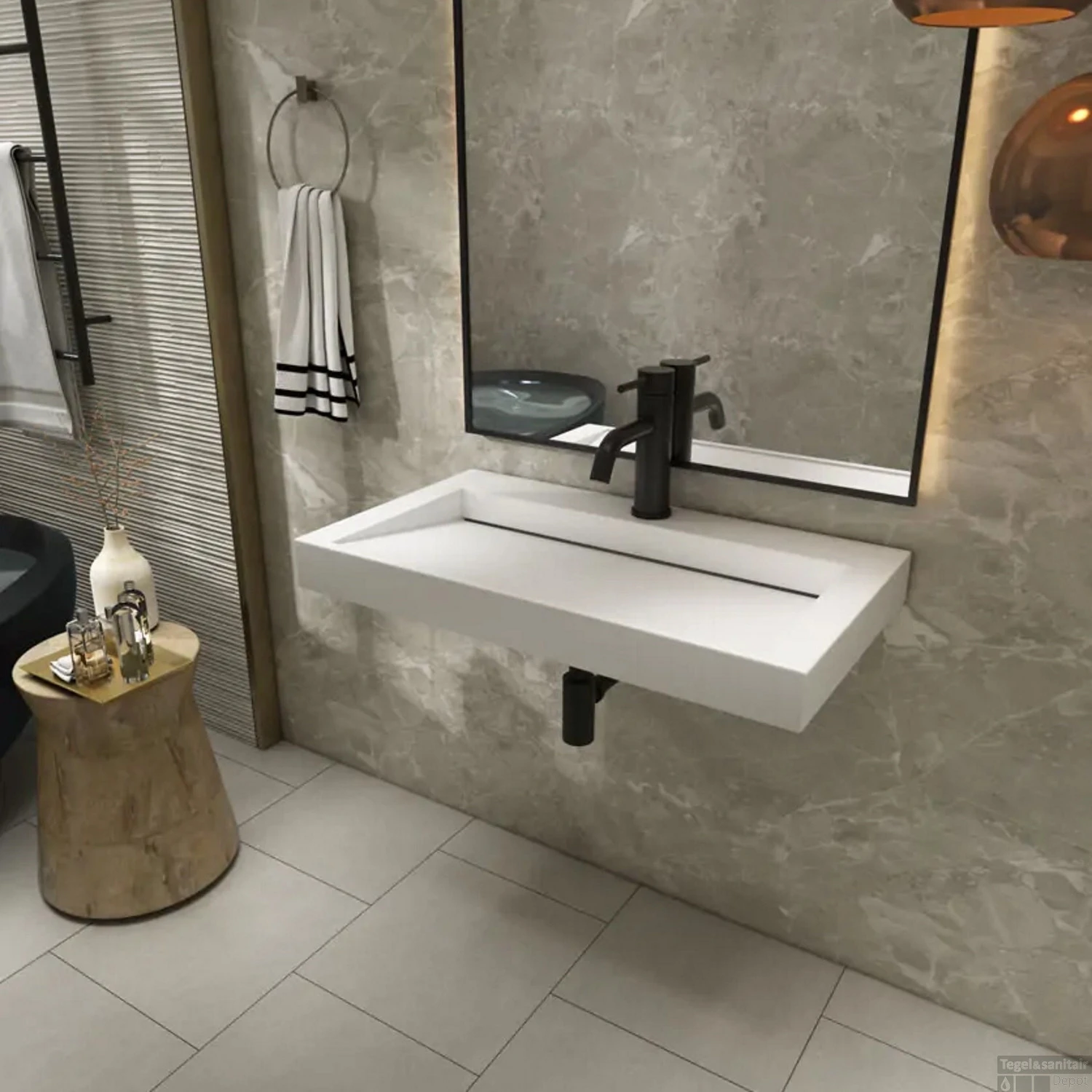 Wastafel Boss & Wessing Hoya 80x45.5 Cm Met Kraangat Mat Wit - Afbeelding 2