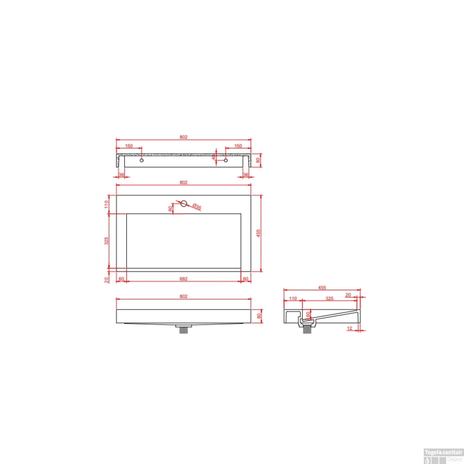 Wastafel Boss & Wessing Hoya 80x45.5 Cm Met Kraangat Mat Wit - Afbeelding 5