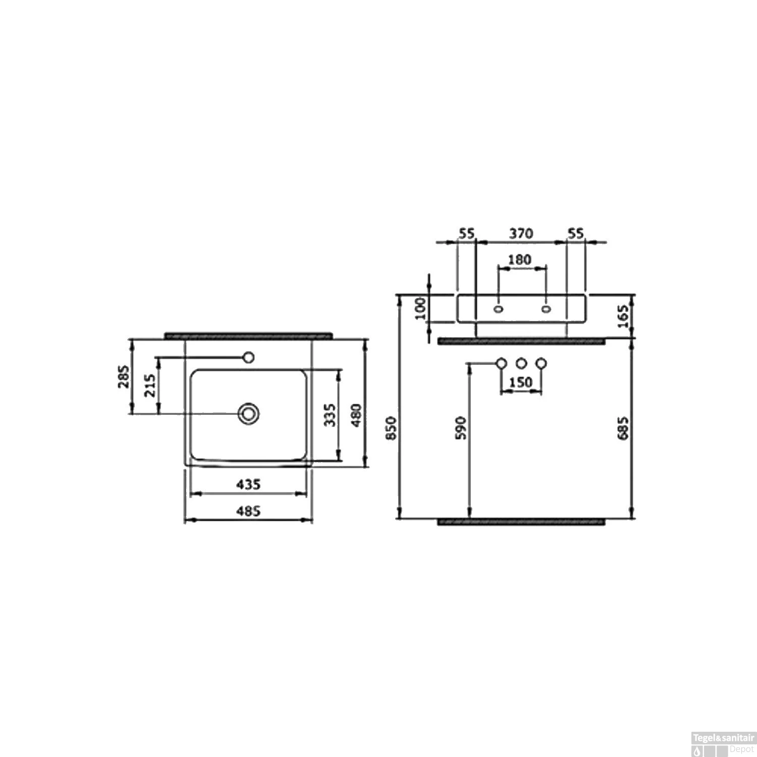 Wastafel Boss & Wessing Bocchi Scala Arch 48,5x48cm Mat Antraciet Met Kraangat - Afbeelding 3