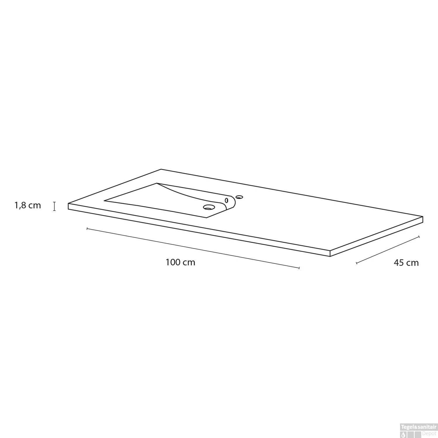 Wastafel Differnz Style 100 Cm Asymmetrisch Rechts Wit 2 Wastafel Differnz Style 100 Cm Asymmetrisch Rechts Wit - Afbeelding 2