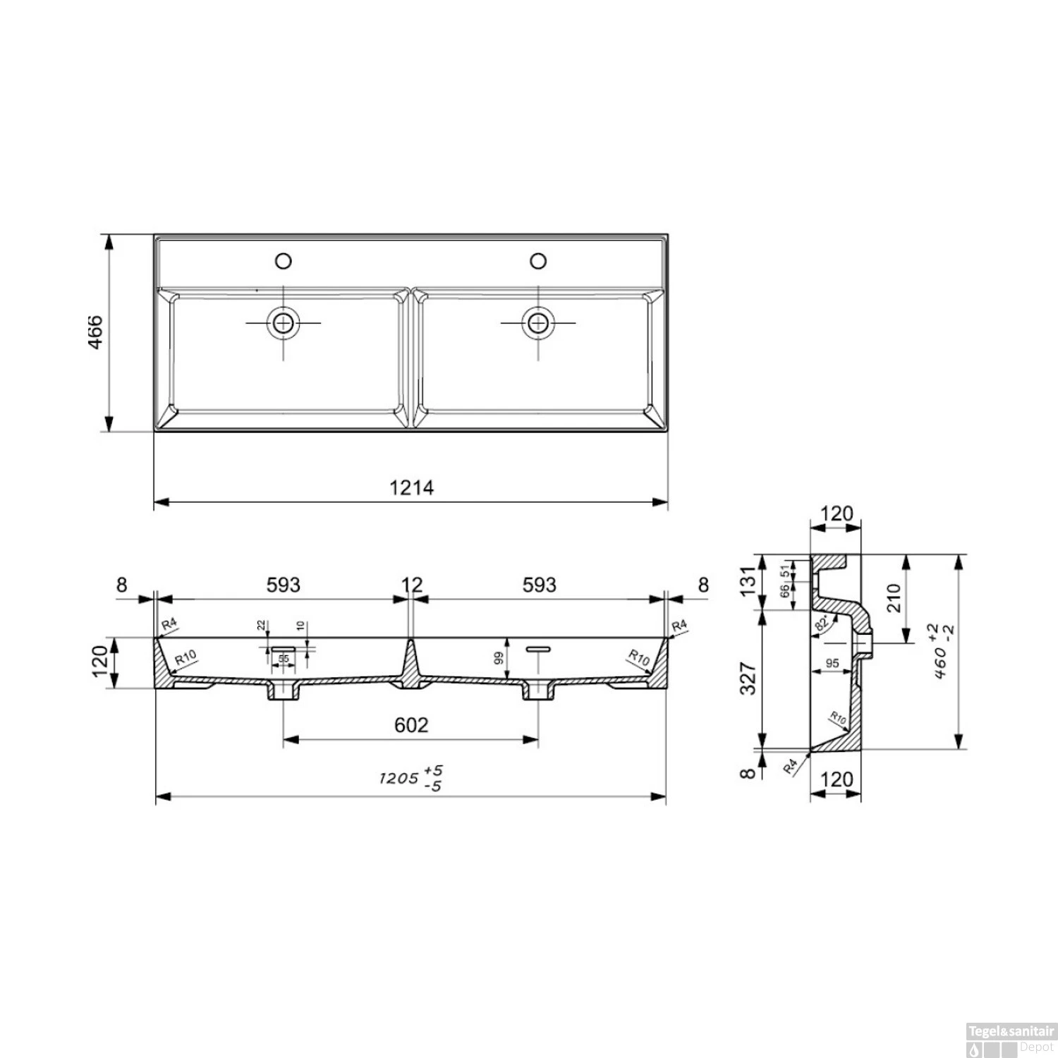 Wastafel Dubbel Plieger Kansas 2 Kraangaten 120x46,6 Cm Met Overloop Wit 2 Wastafel Dubbel Plieger Kansas 2 Kraangaten 120x46,6 Cm Met Overloop Wit - Afbeelding 2