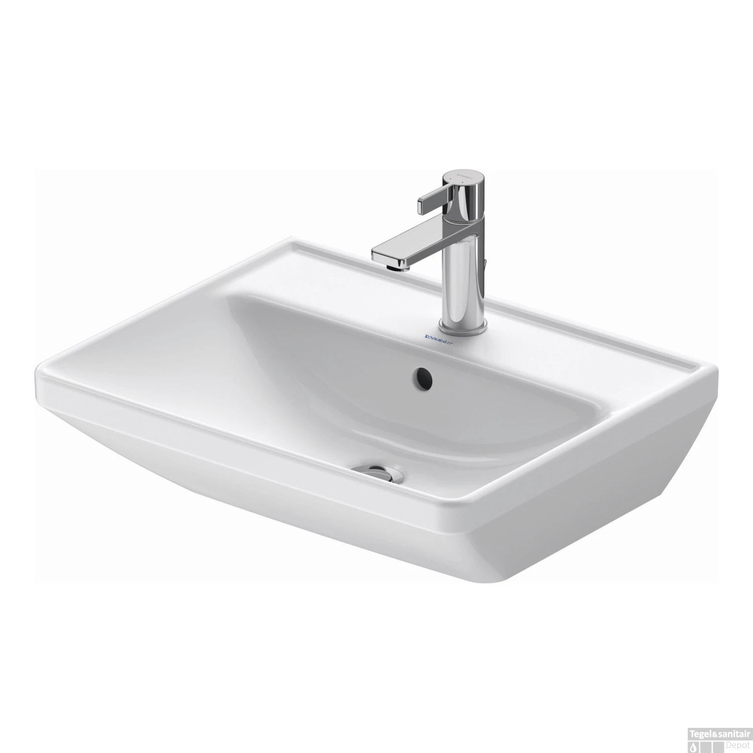 Wastafel Duravit D-Neo Met Overloop Kraanvlak 1 Kraangat 55 Cm Hoogglans Wit
