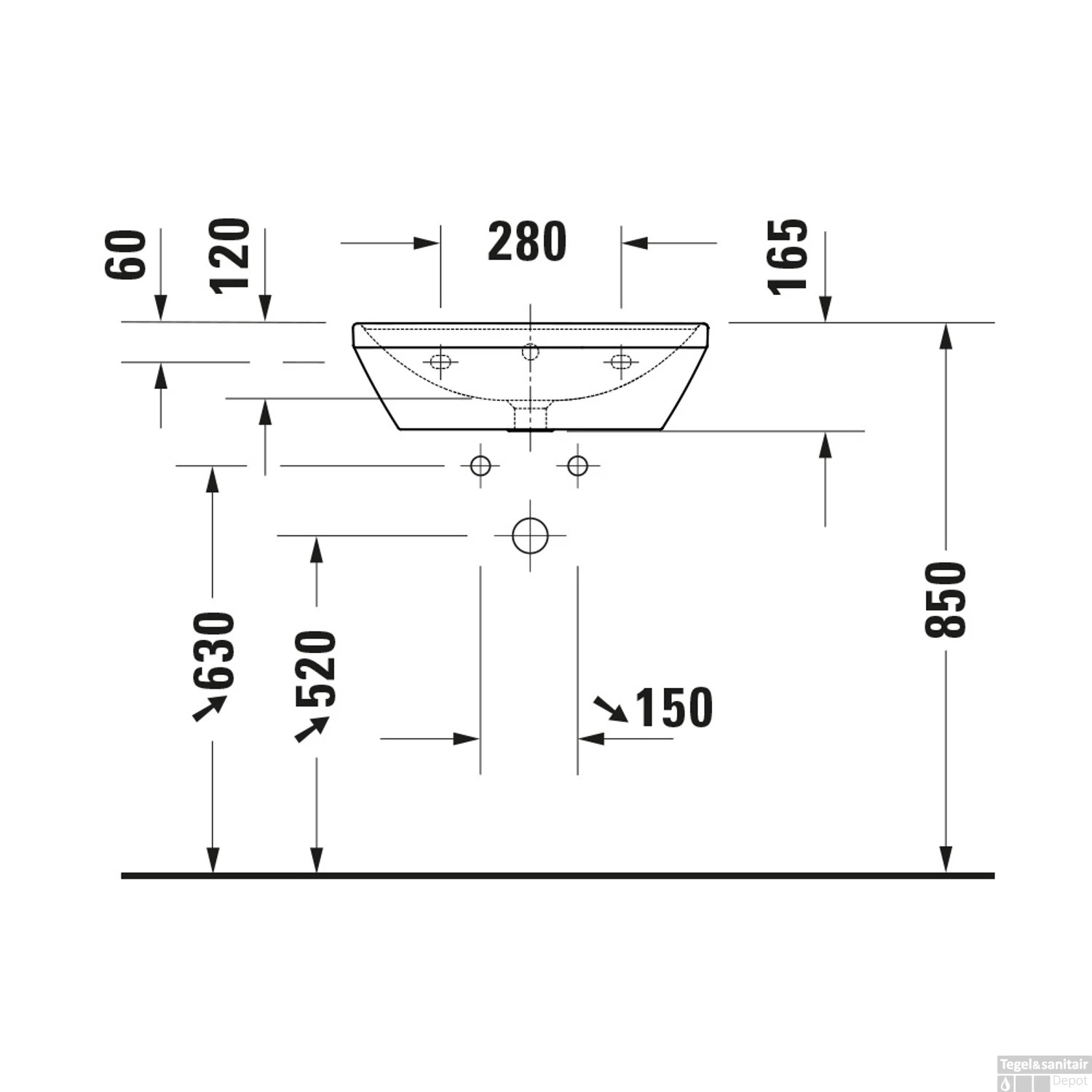 Wastafel Duravit D-Neo Met Overloop Kraanvlak 1 Kraangat 55 Cm Hoogglans Wit - Afbeelding 5