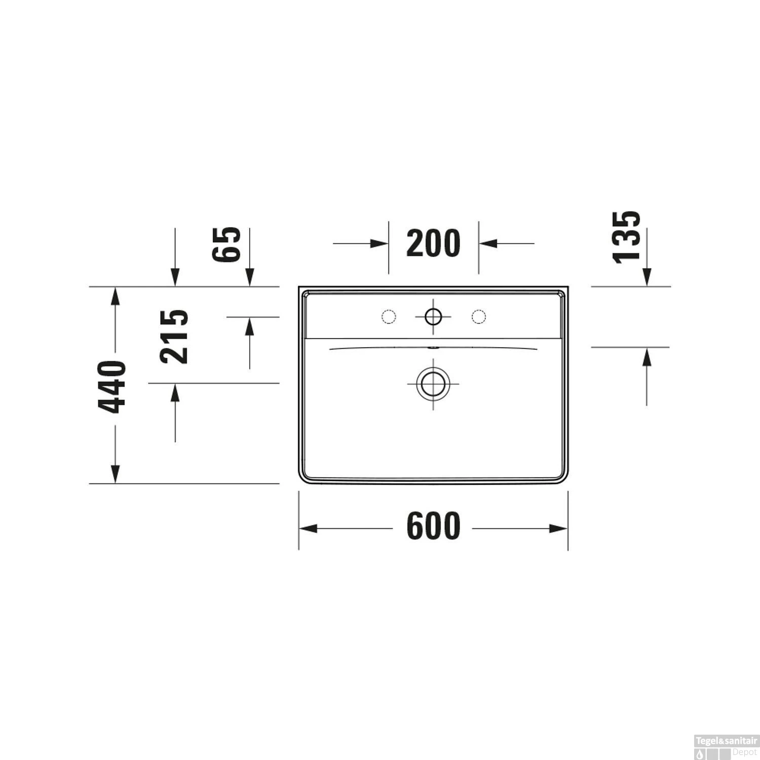 Wastafel Duravit D-Neo Met Overloop Kraanvlak 1 Kraangat 60 Cm Hoogglans Wit - Afbeelding 3