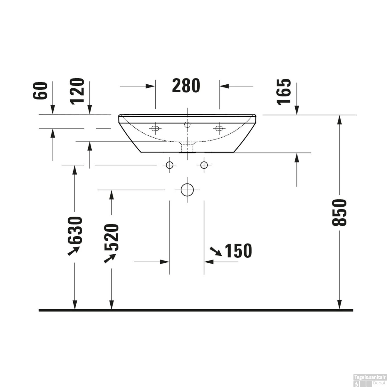 Wastafel Duravit D-Neo Met Overloop Kraanvlak 1 Kraangat 60 Cm Hoogglans Wit - Afbeelding 4