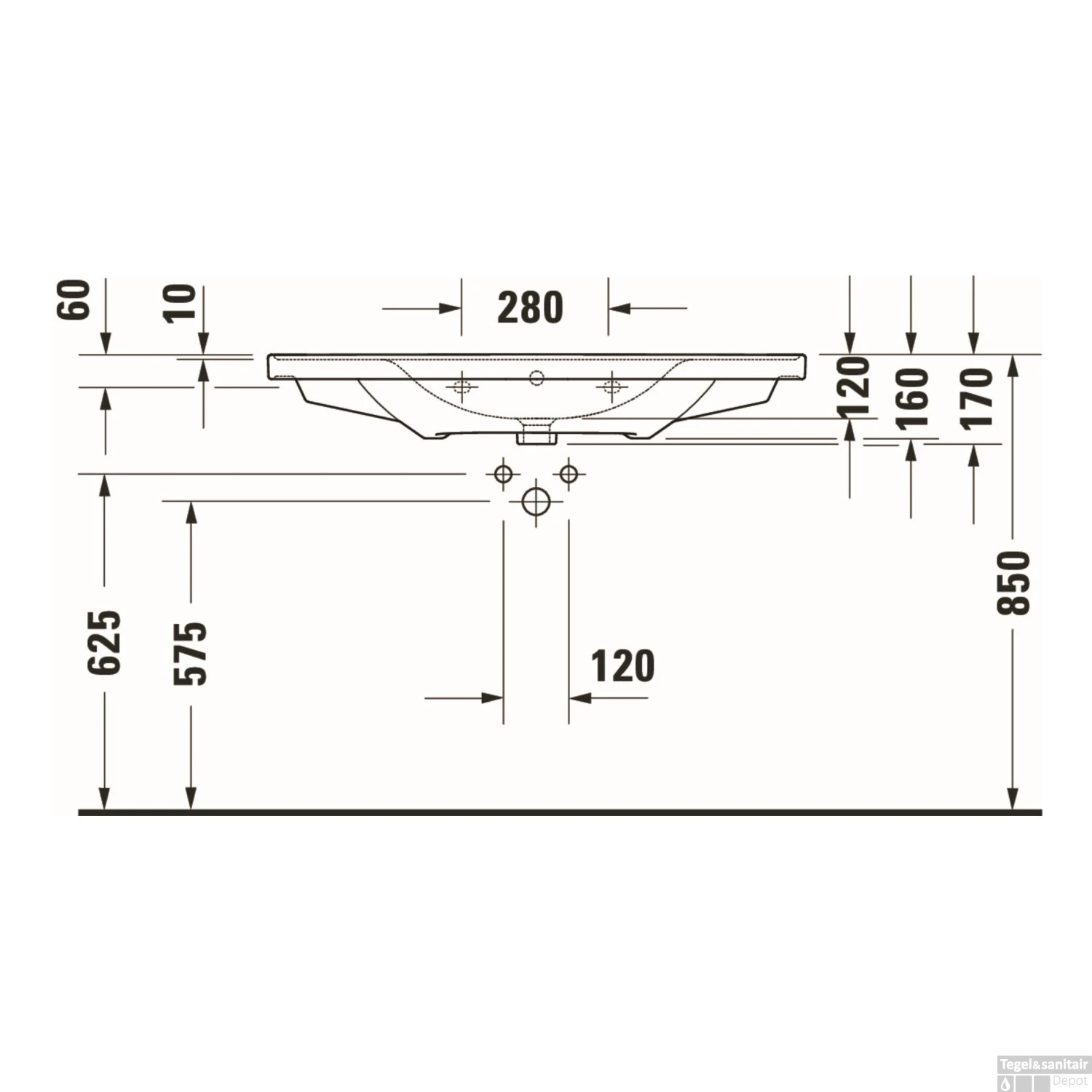 Wastafel Duravit D-Neo Met Overloop Kraanvlak Zonder Kraangat 100.5 Cm Hoogglans Wit - Afbeelding 4