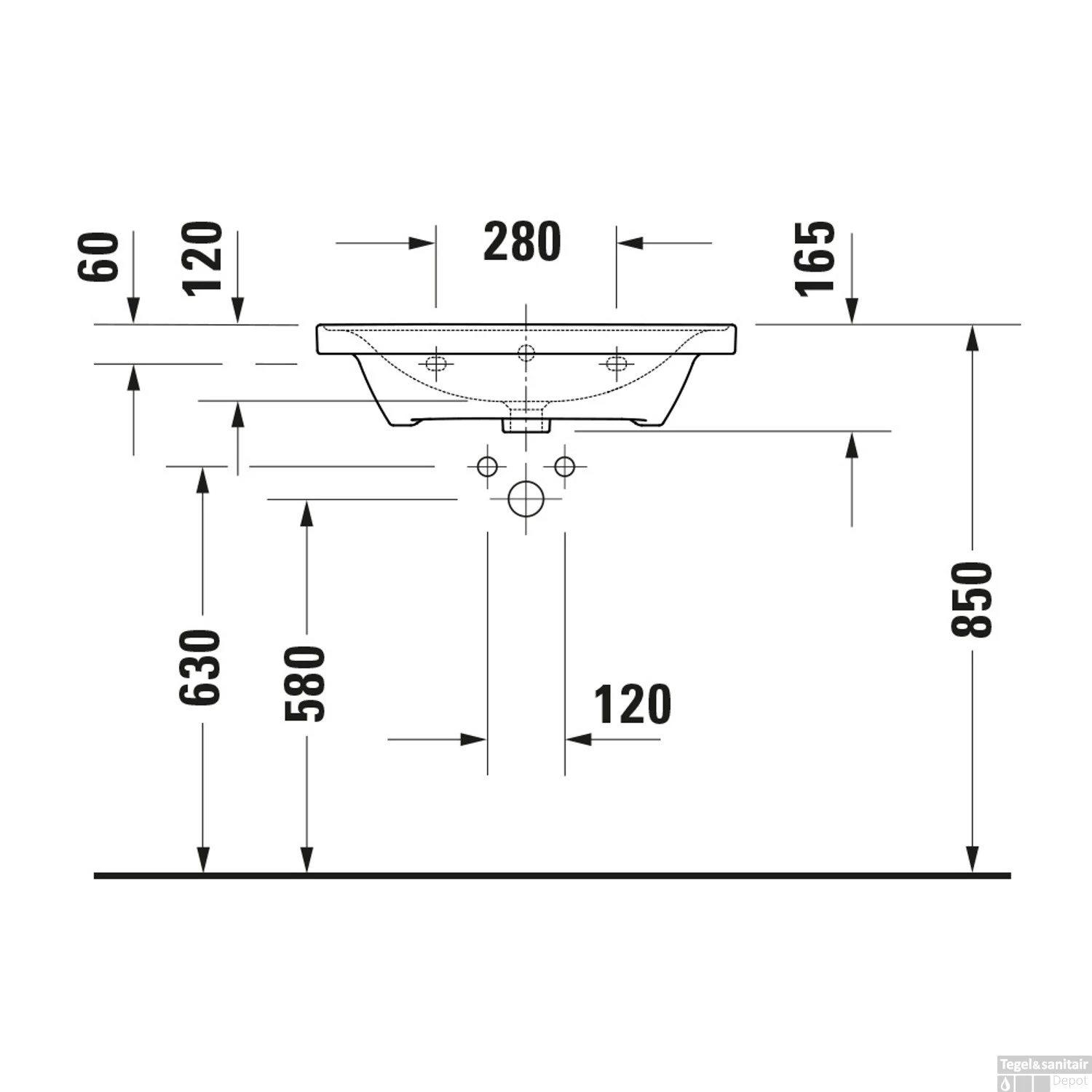 Wastafel Duravit D-Neo Met Rand Overloop Kraanvlak 1 Kraangat 65 Cm Hoogglans Wit - Afbeelding 4