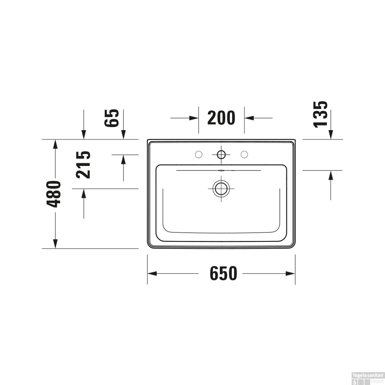 Wastafel Duravit D-Neo Met Rand Overloop Kraanvlak 1 Kraangat 65 Cm Hoogglans Wit - Afbeelding 3