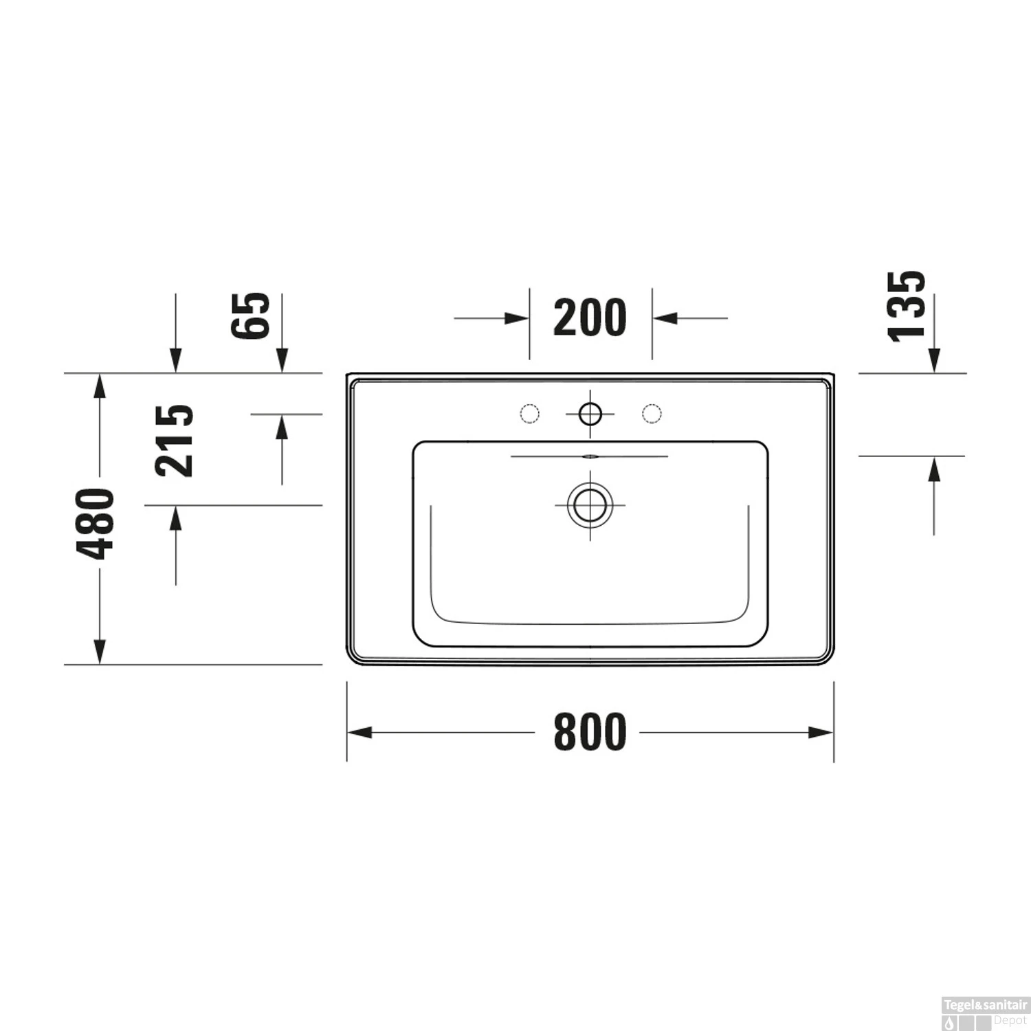 Wastafel Duravit D-Neo Met Rand Overloop Kraanvlak 1 Kraangat 80 Cm Hoogglans Wit - Afbeelding 3