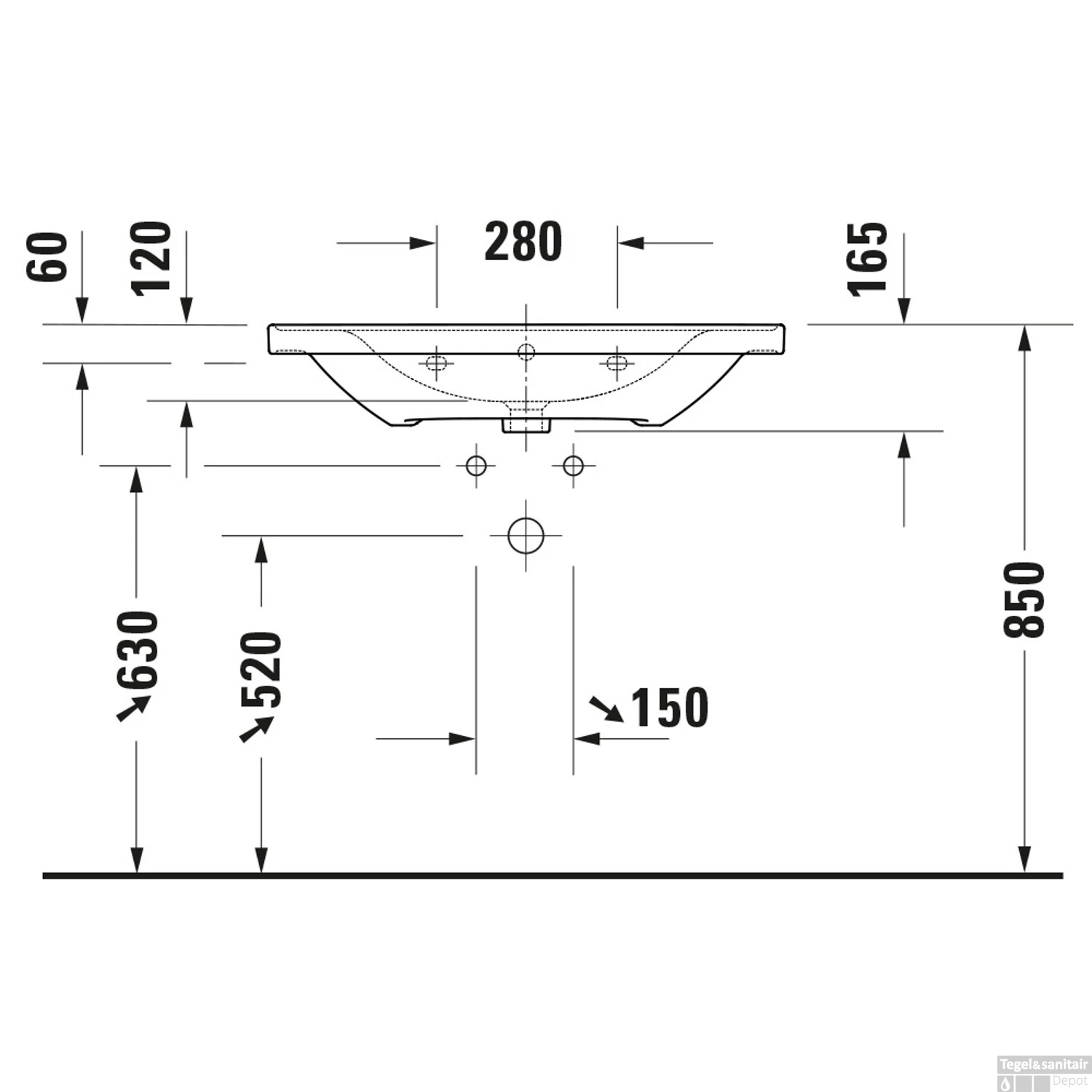 Wastafel Duravit D-Neo Met Rand Overloop Kraanvlak 1 Kraangat 80 Cm Hoogglans Wit - Afbeelding 4