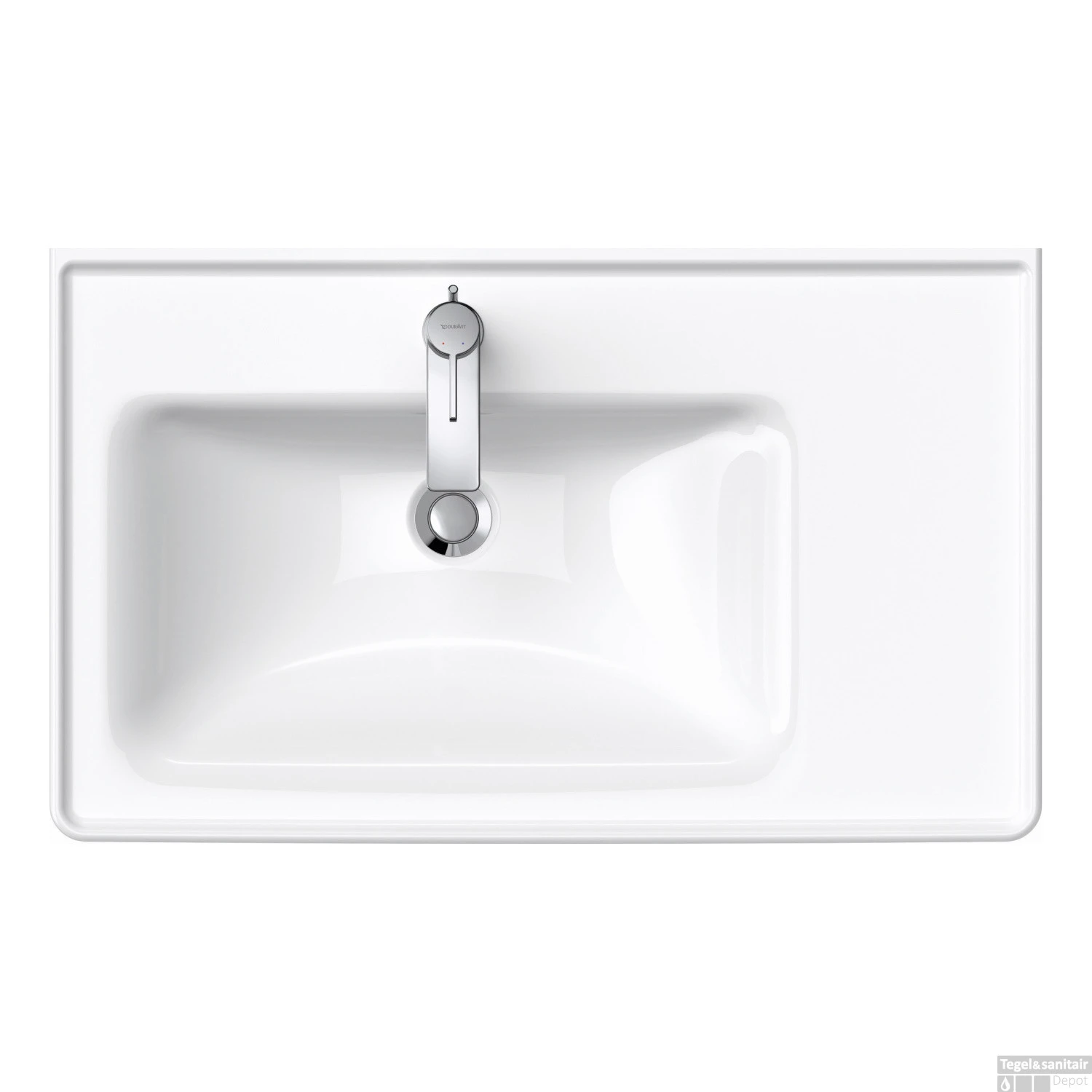 Wastafel Duravit D-Neo WonderGliss Rand Overloop Kraanvlak 1 Kraangat 80 Cm Hoogglans Wit Wasbak Links - Afbeelding 2